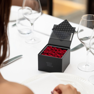 16 Red Preserved Roses in a Square Box