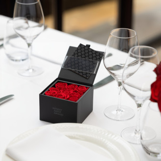 9 Red Preserved Roses in a Square Box