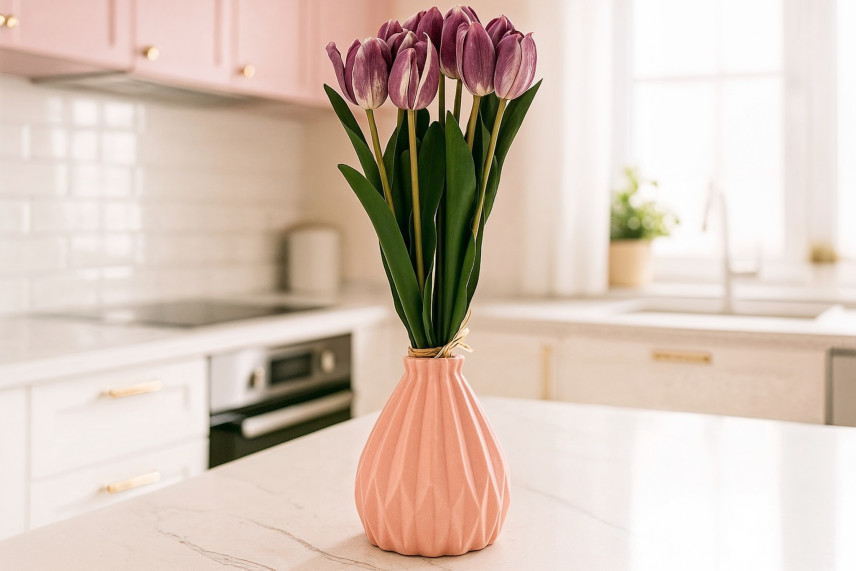 Artificial Real Touch Two-Toned Tulip - 10 Stems - Mauve & Cream