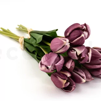 Artificial Real Touch Two-Toned Tulip Mauve & Cream (set of 10)