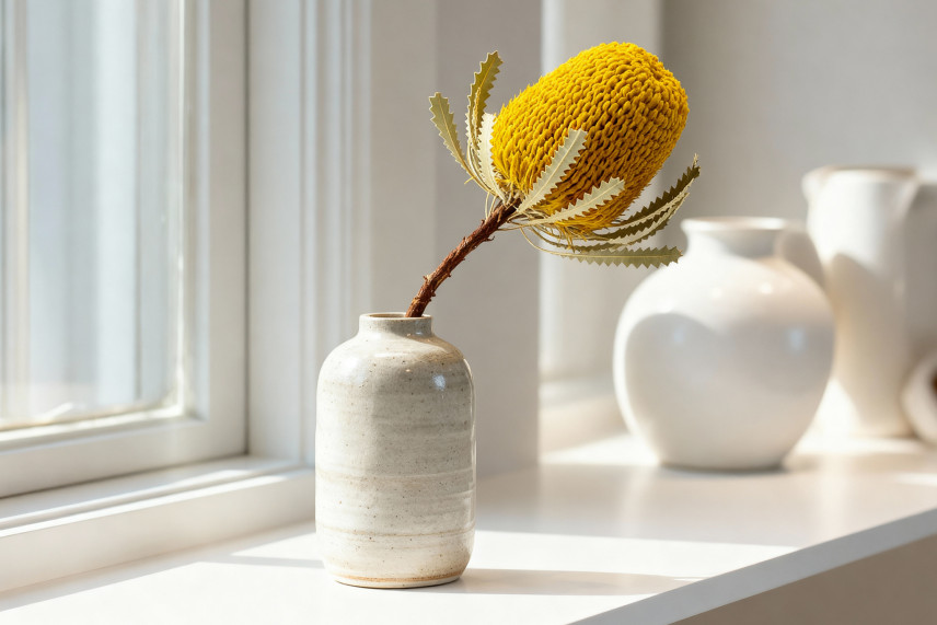 Dried Banksia Hookeriana - 1 Stem - Yellow