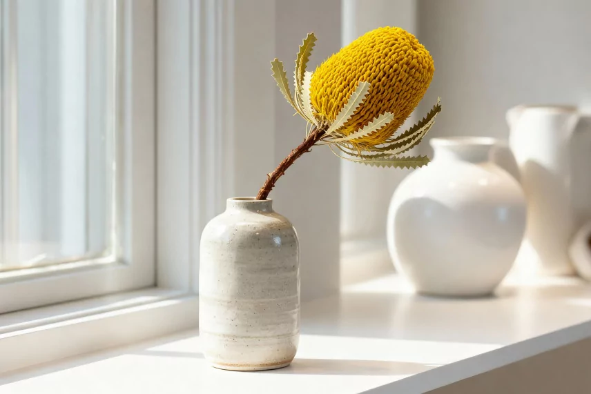 Dried Banksia Hookeriana - 1 Stem - Yellow