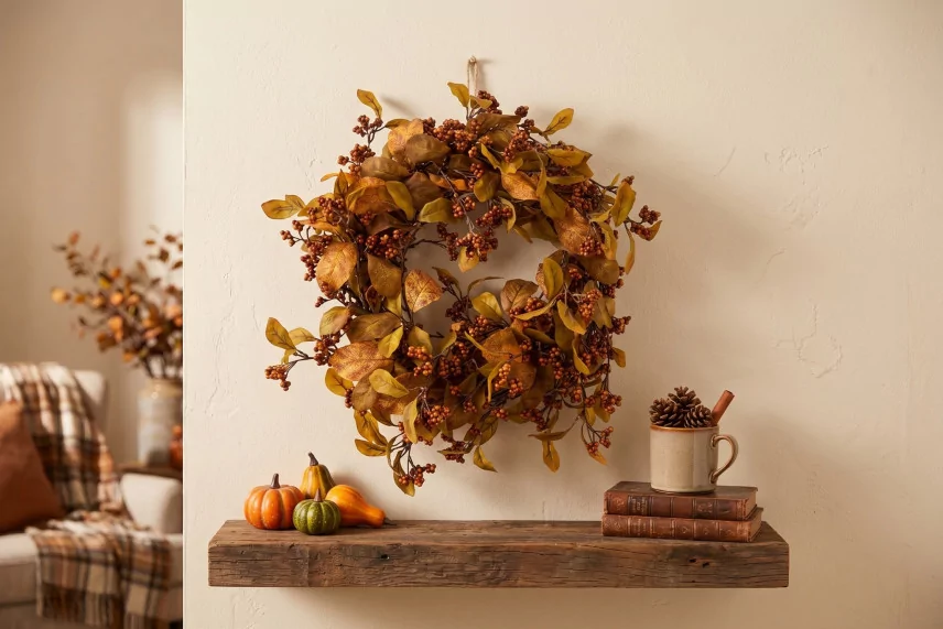 Artificial Fall Foliage Wreath (22")